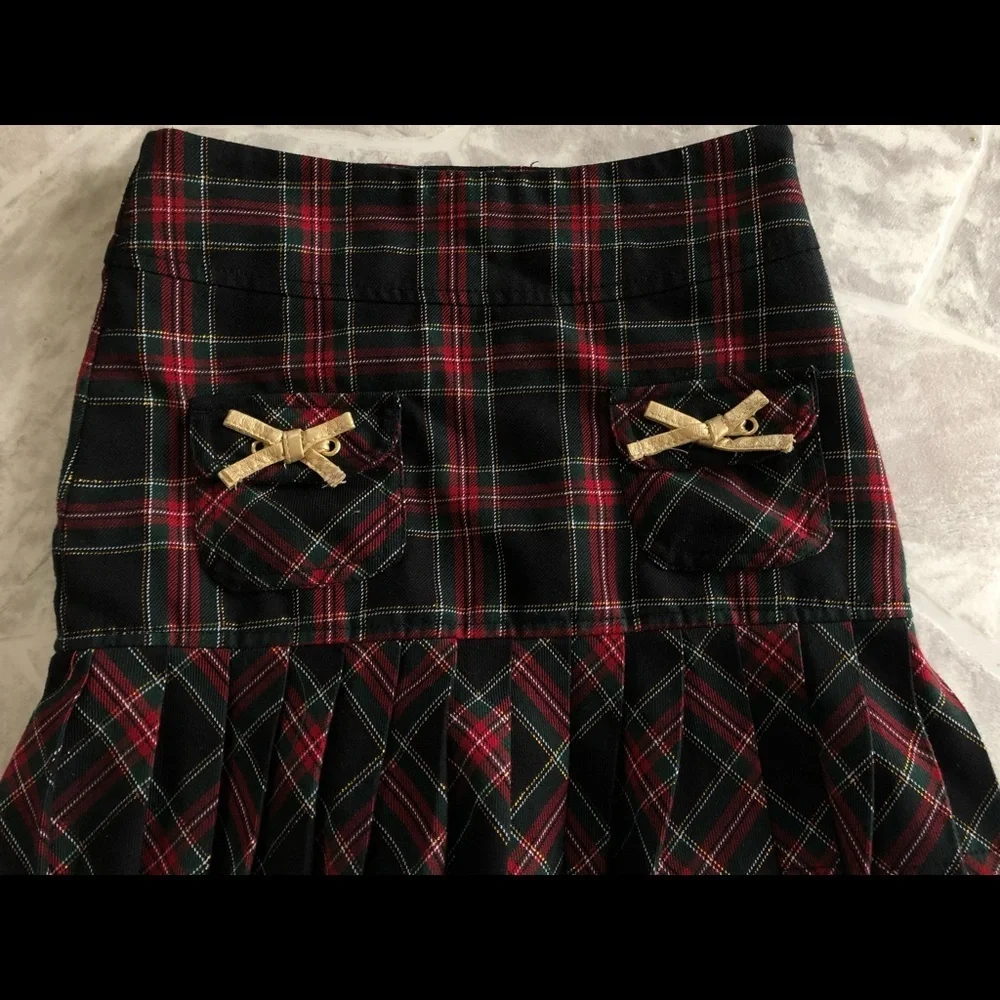 THE CHILDREN PLACE red plaid pleated bow school girl skirt girls Size 6X